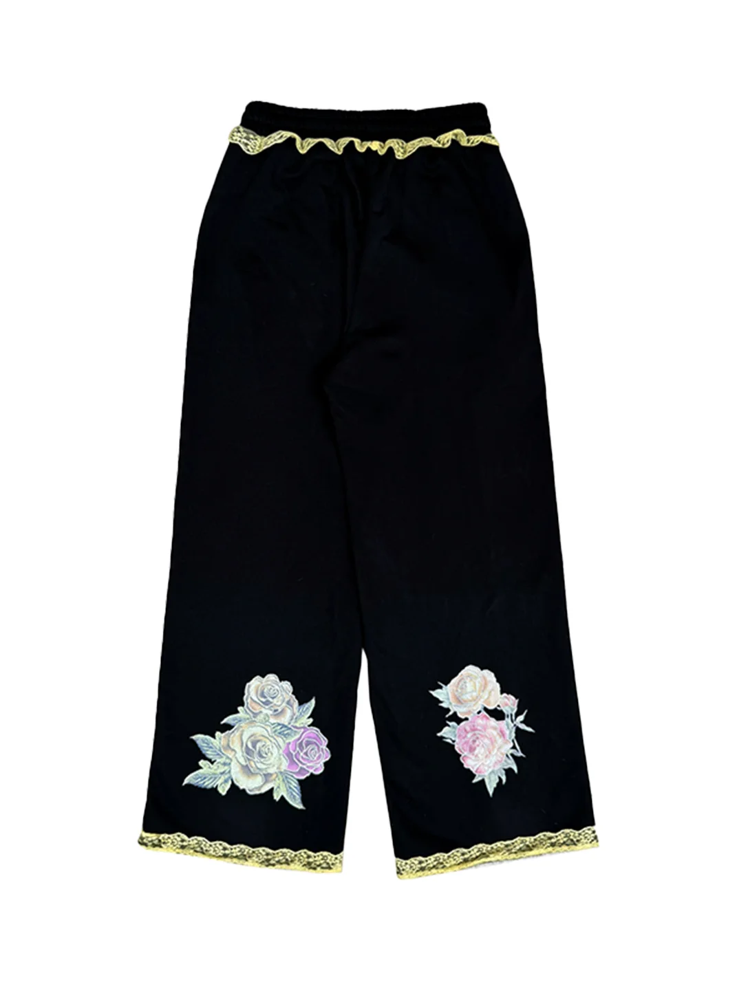 CHAI | Rose Print Lace Trim Wide Leg Sweatpants