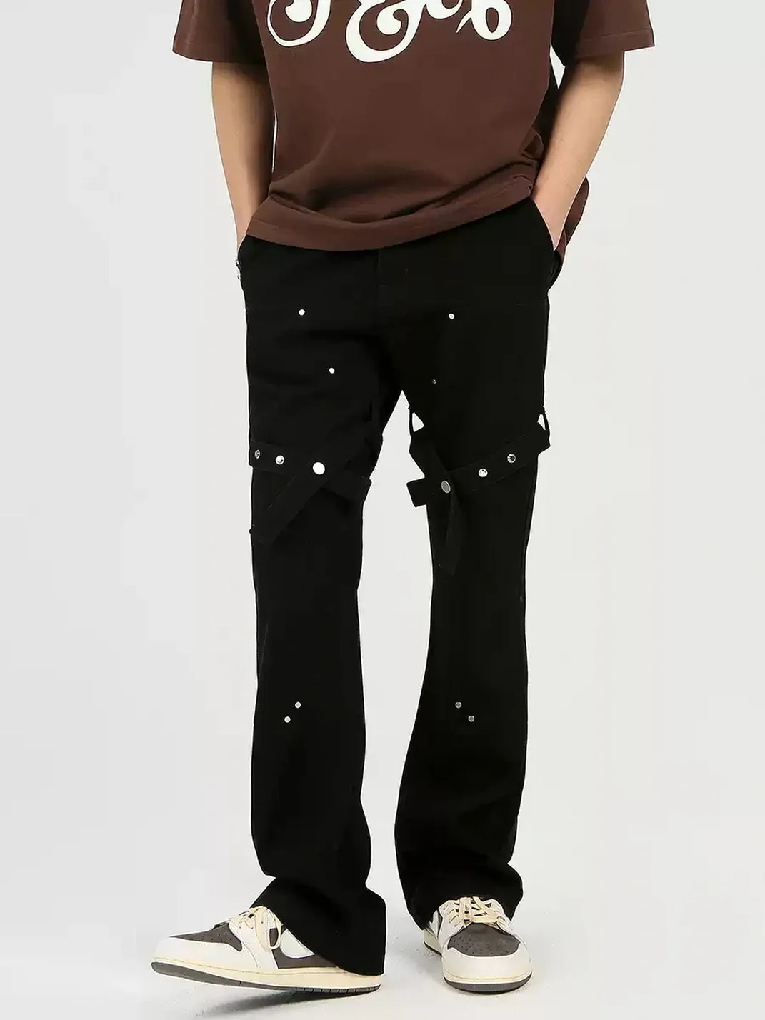 PasET | Black Slim-Fit Slightly Flared Strap Jeans