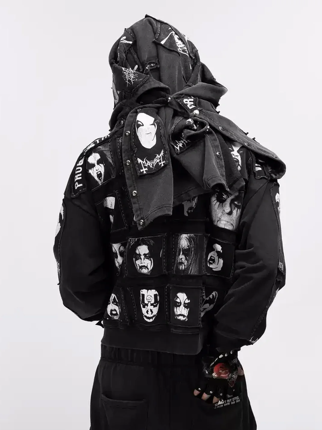 FVVO | Washed Patch Print Zip-Up Hoodie