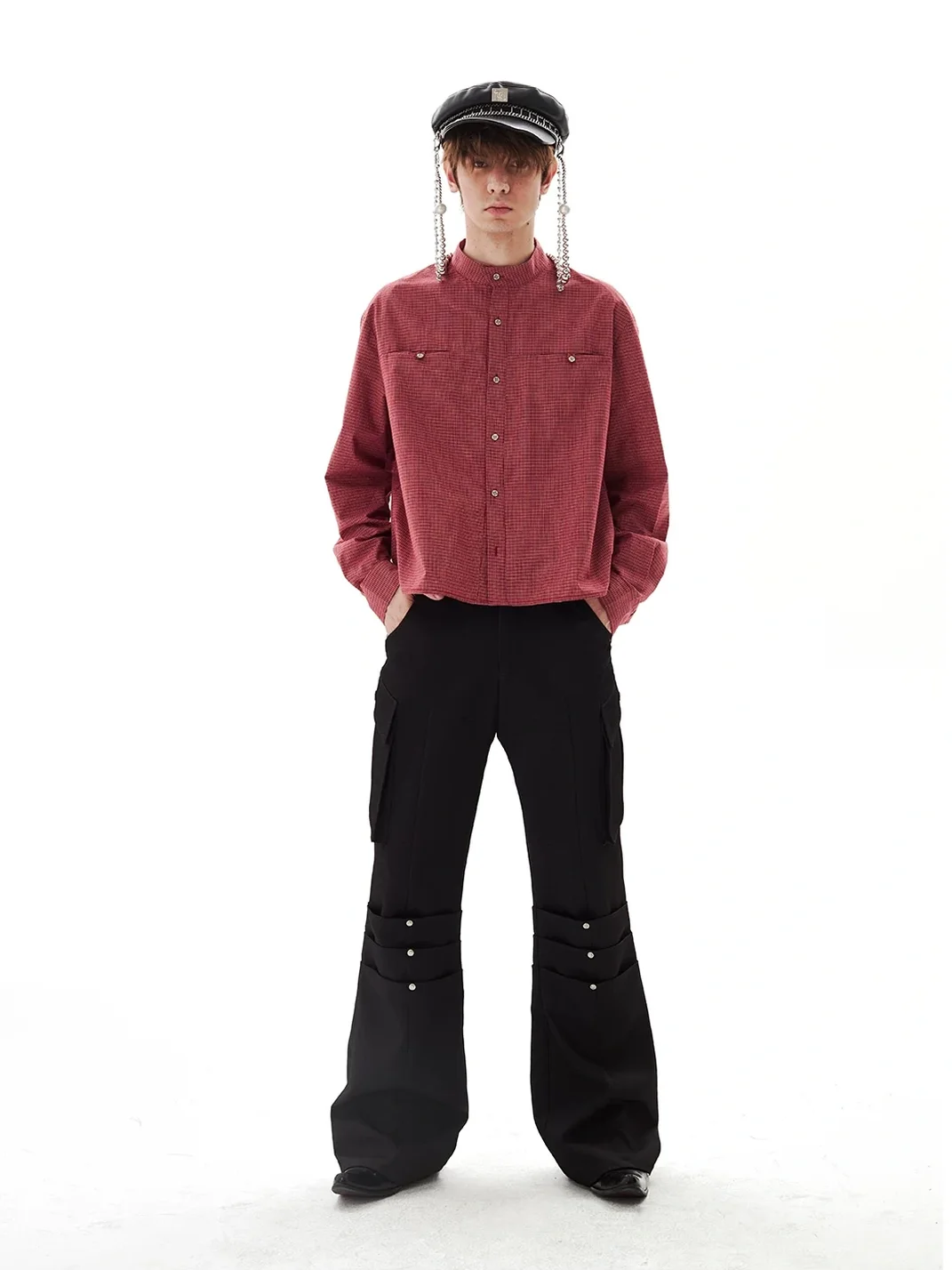 PasET | Cropped Wide-Fit Check Stand-Collar Shirt