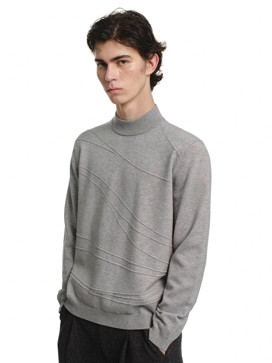 KREATE | Curved Jacquard Mock Neck Knit Sweater - 3