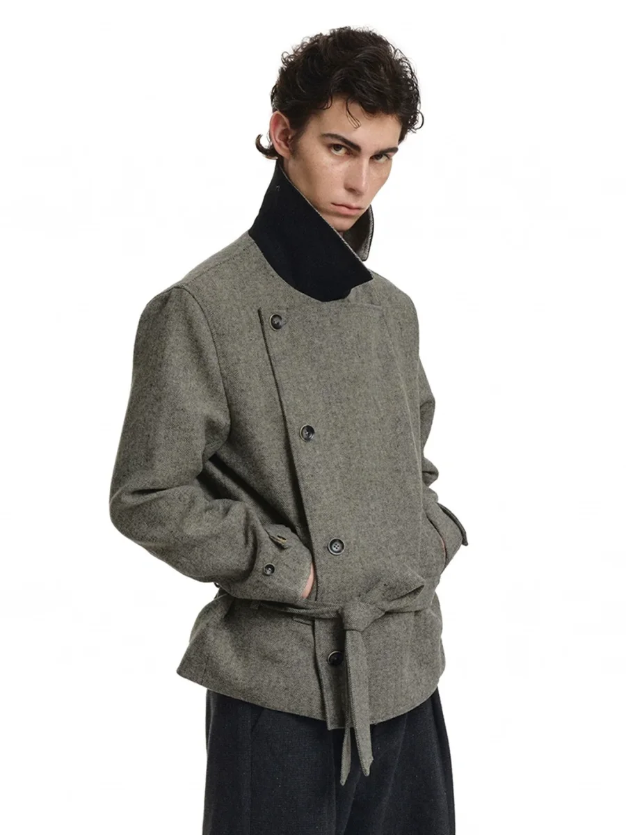 KREATE | Herringbone Double-Breasted Belted Wool-Blend Jacket - 3