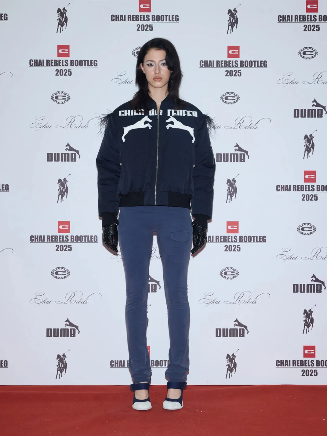 CHAI | Cropped Loose-Fit Dog Appliqué Bomber Jacket