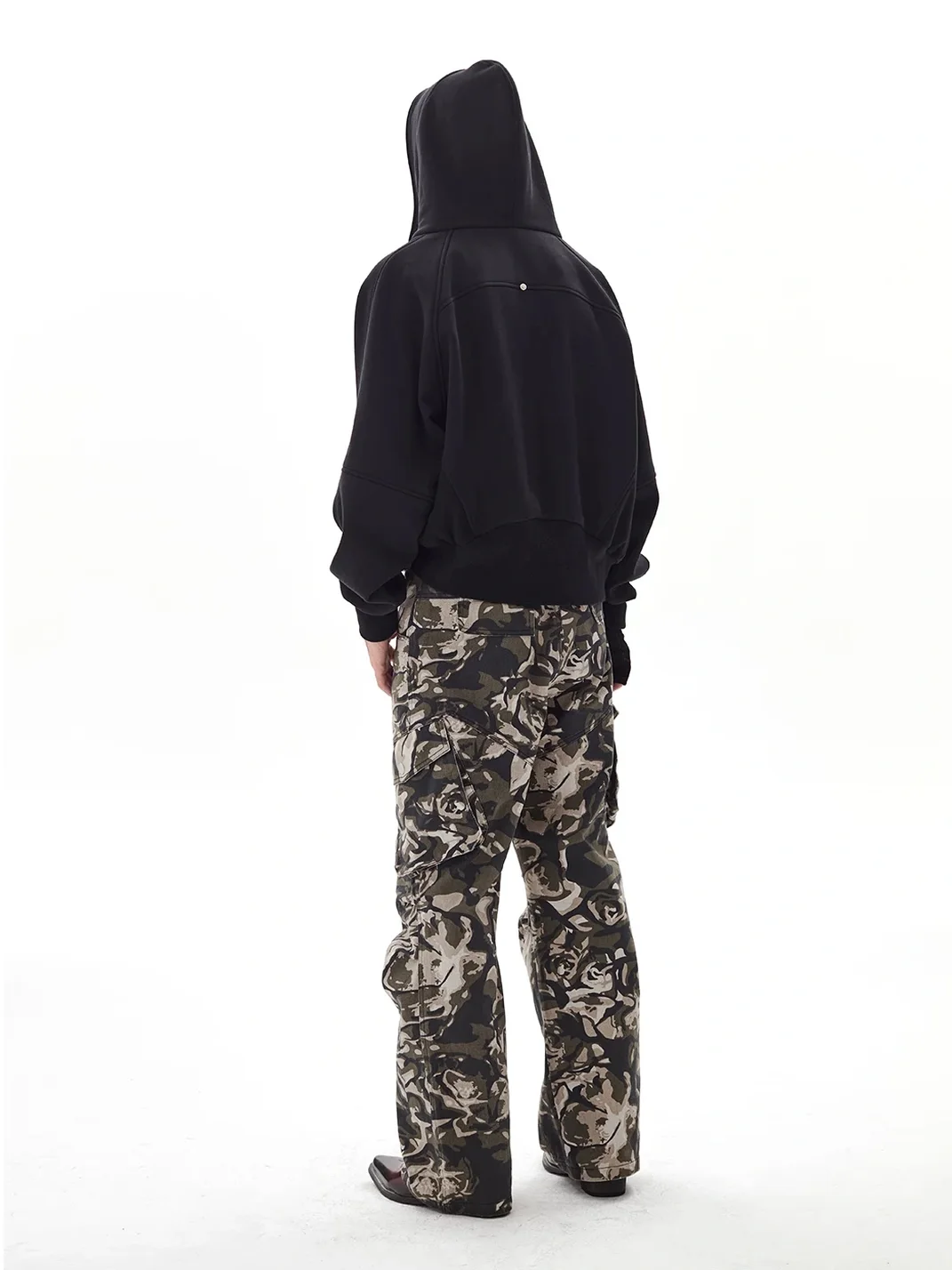 PasET | Cropped Loose Half-Zip Paneled Studded Hoodie