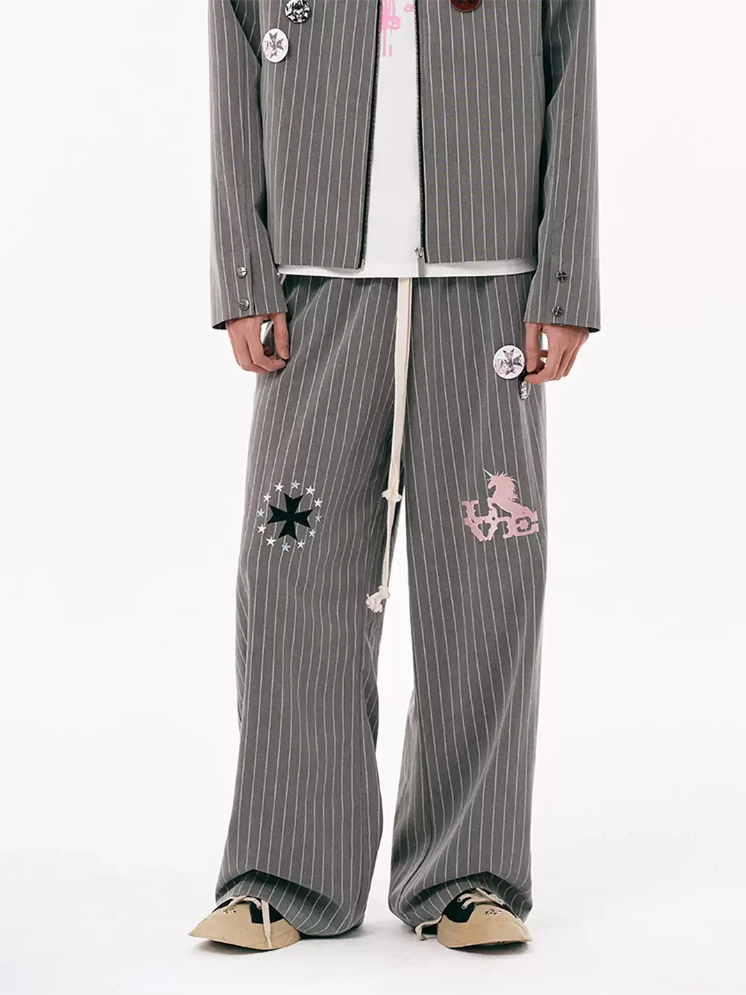 PasET | Striped Embroidered Wide-Leg Pants