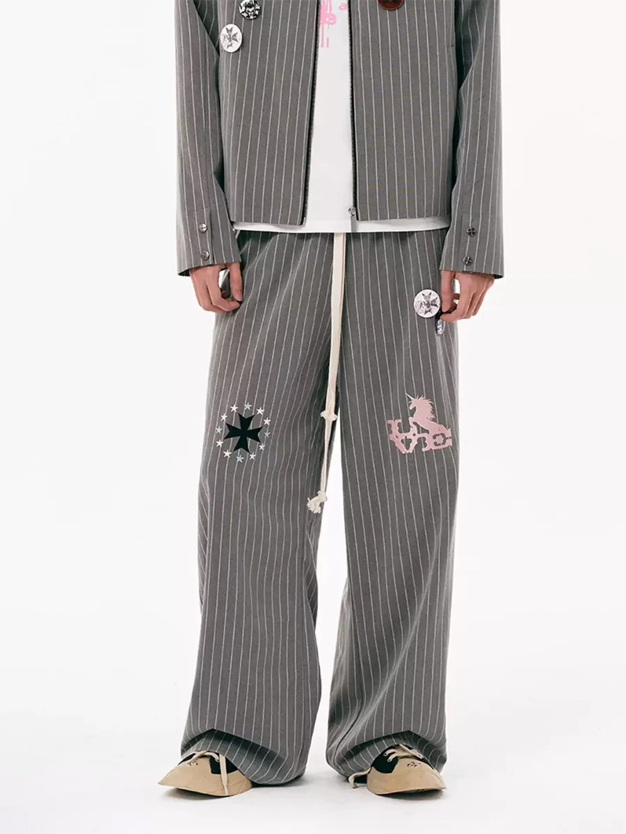 PasET | Striped Embroidered Wide-Leg Pants - 4