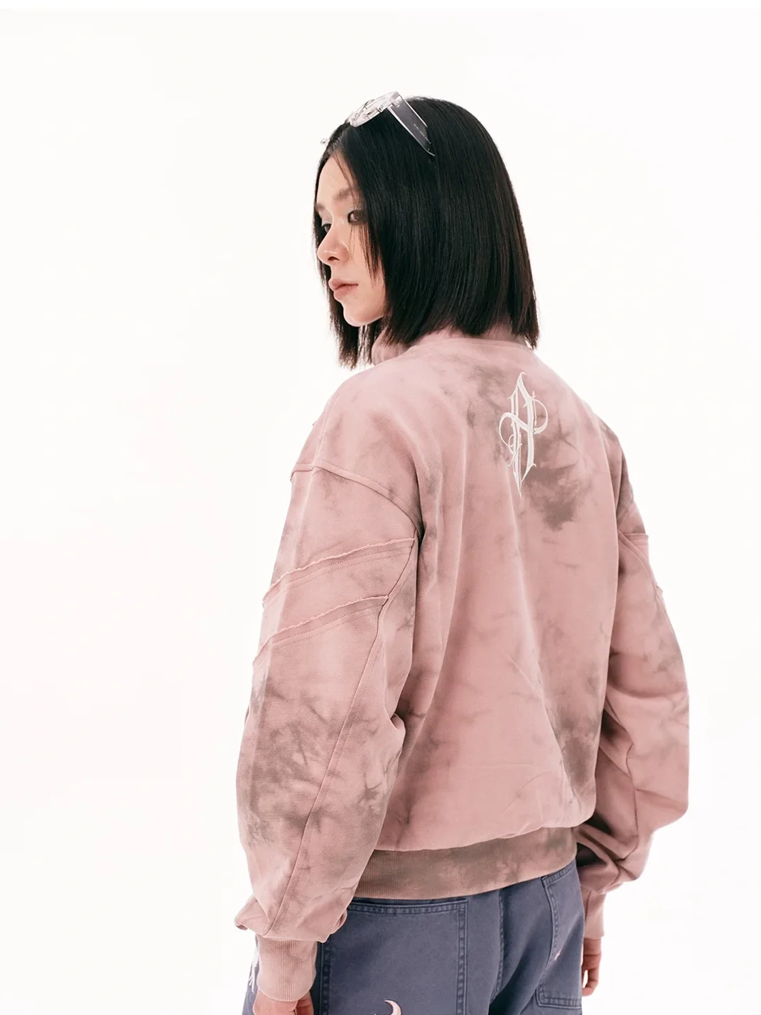 PasET | Pink Distressed Embroidered Cropped Zip-Up Jacket