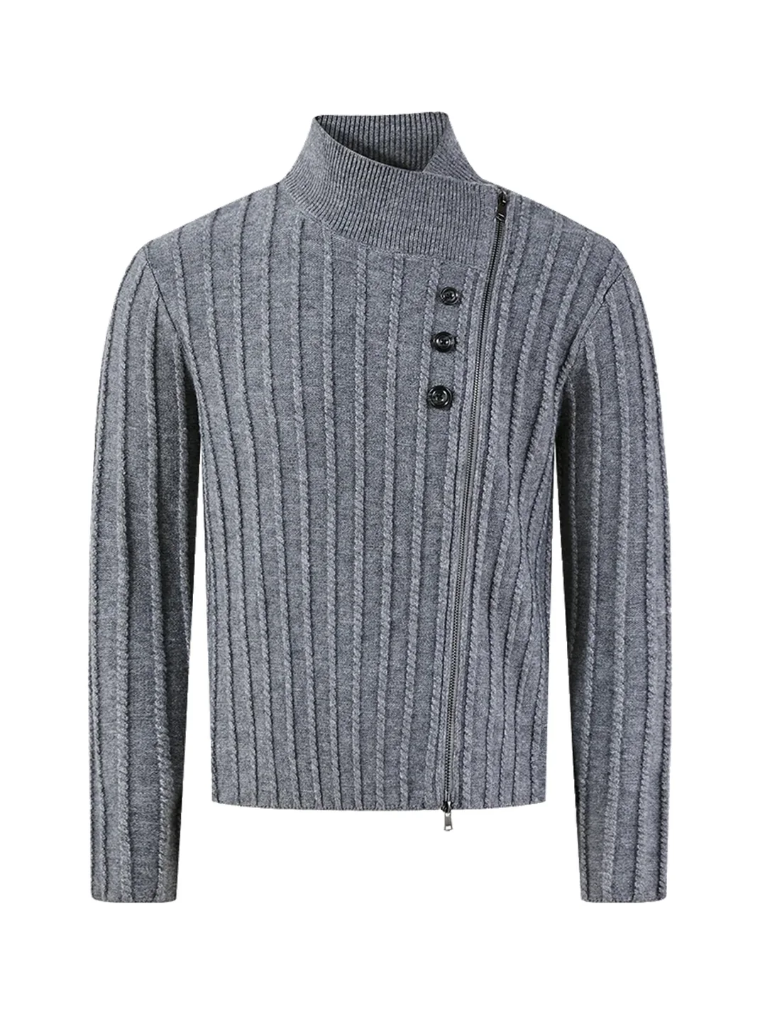 KREATE | Asymmetric Zip Cable Knit Sweater Jacket