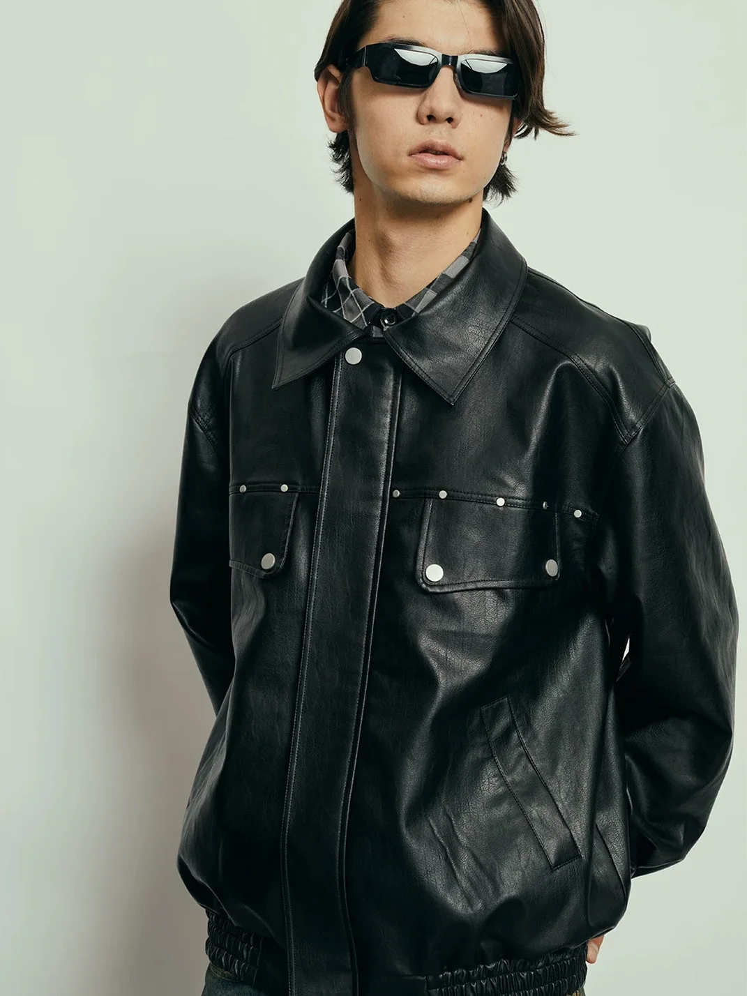 PasET | Loose-Fit Studded Leather-Look Jacket