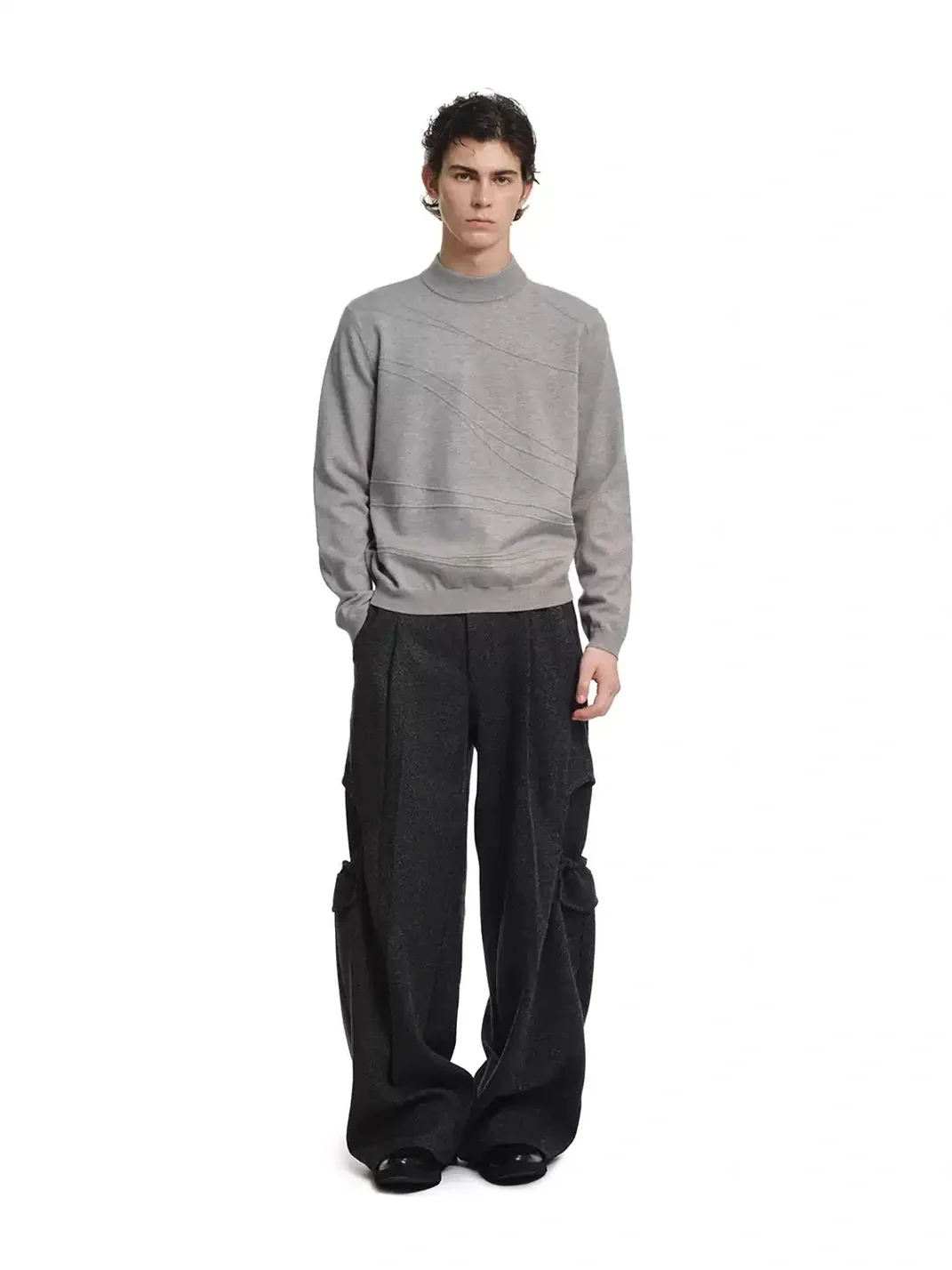 KREATE | Curved Jacquard Mock Neck Knit Sweater