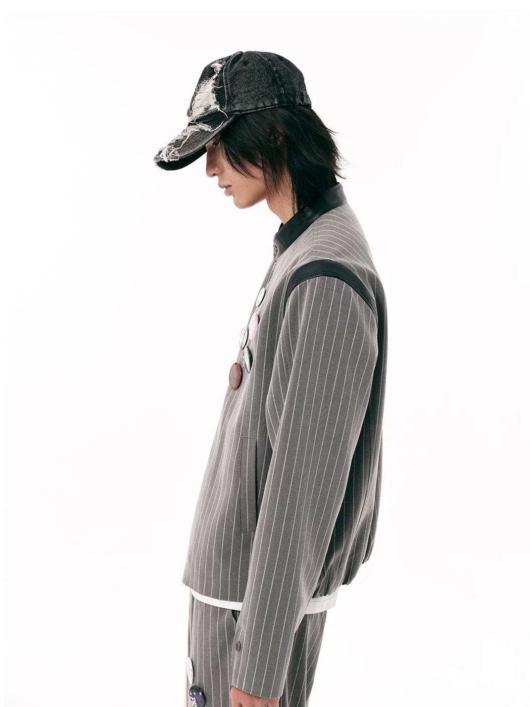 PasET | Cropped Pinstripe Embroidered Badge Jacket