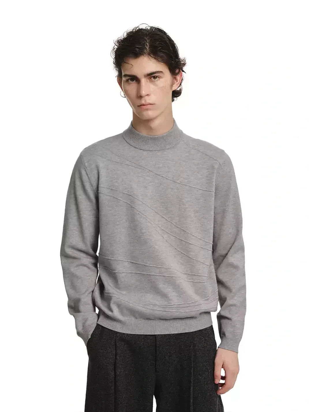 KREATE | Curved Jacquard Mock Neck Knit Sweater