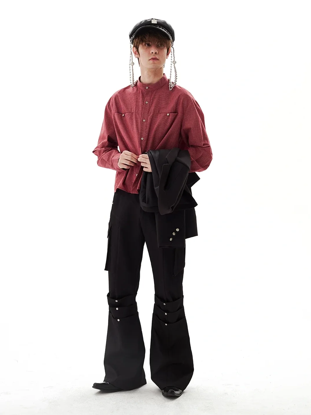 PasET | Cropped Wide-Fit Check Stand-Collar Shirt