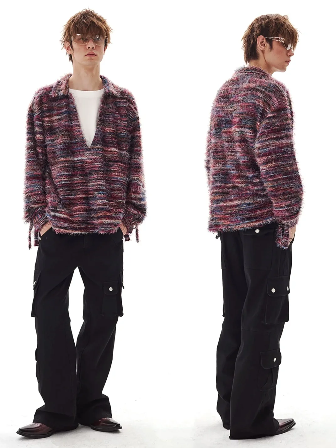 PasET | Gradient Striped Faux-Layered Knit Cardigan