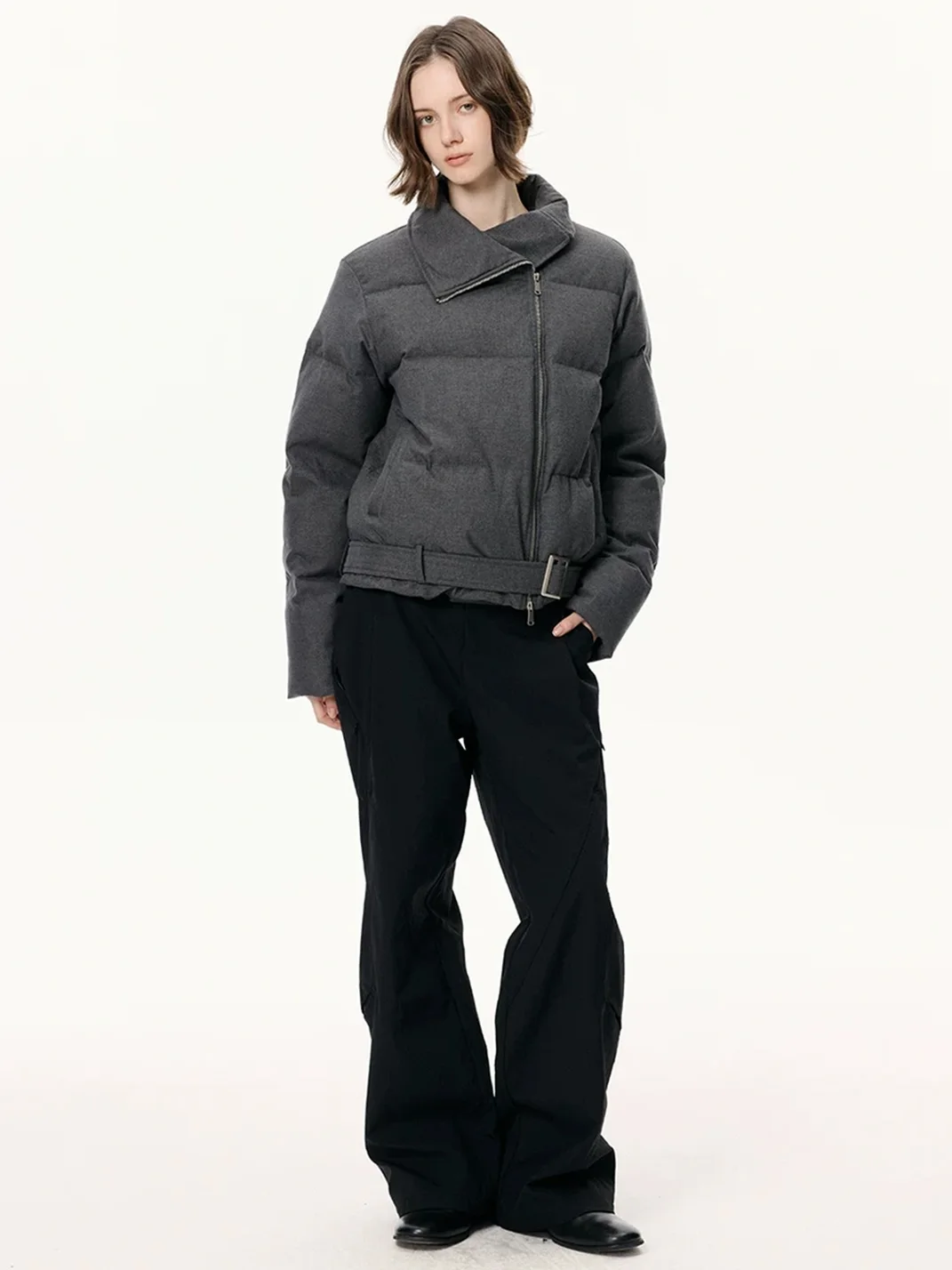 KREATE | Asymmetric Zip Stand Collar Down Jacket