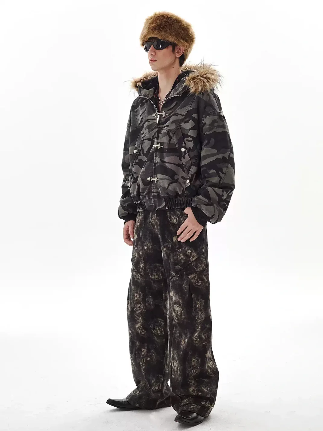 PasET | Loose Cropped Camouflage Hooded Jacket