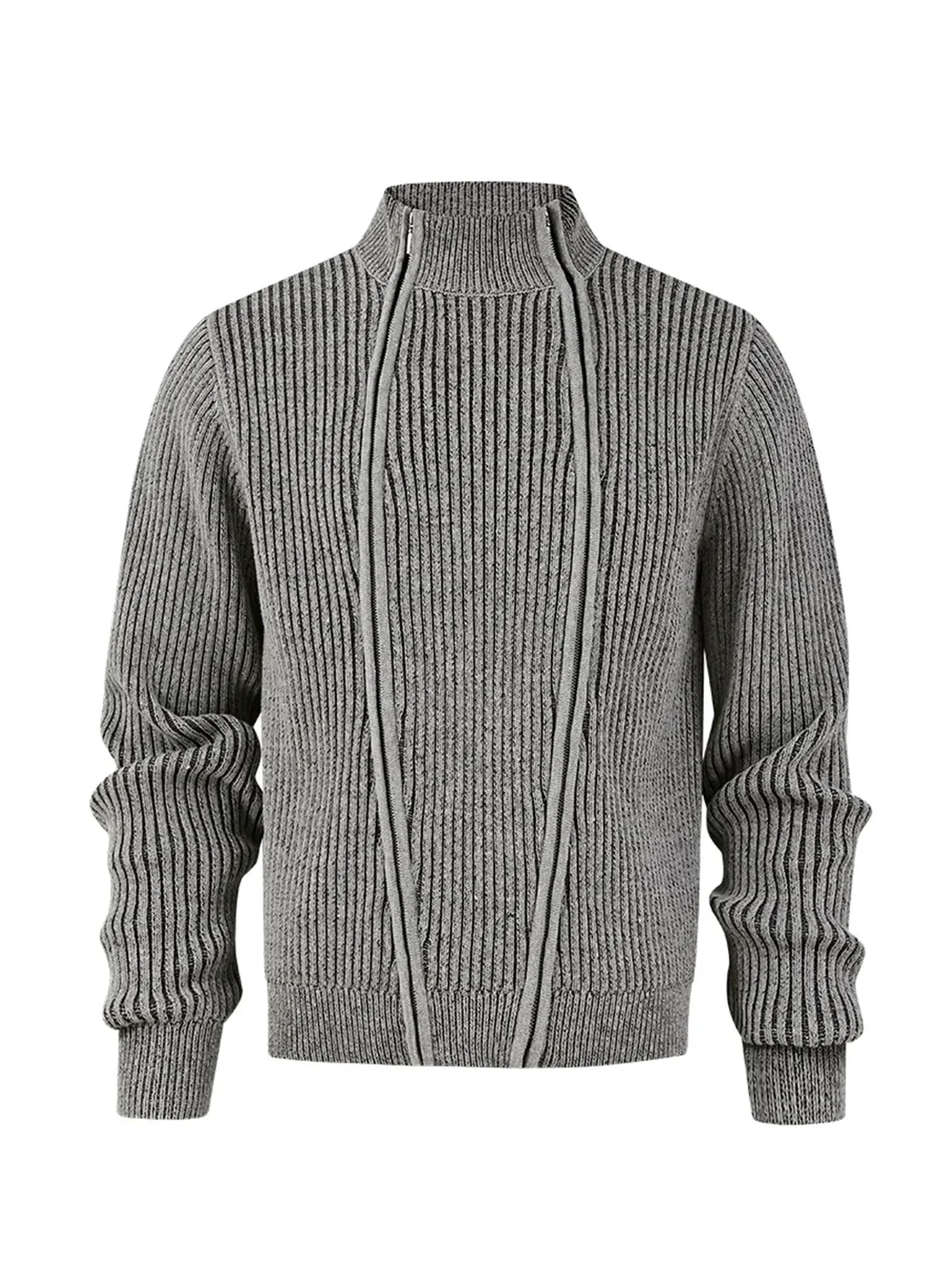 KREATE | Ribbed Slim Fit Double-Zip Stand-Collar Cardigan