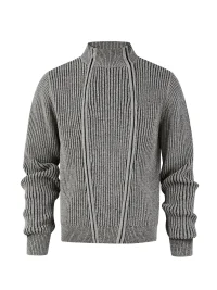 KREATE | Ribbed Slim Fit Double-Zip Stand-Collar Cardigan