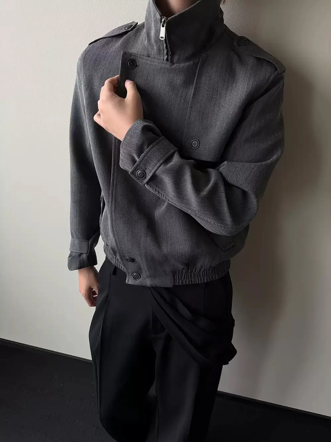 KREATE | Cropped Herringbone Jacket With Layered Placket