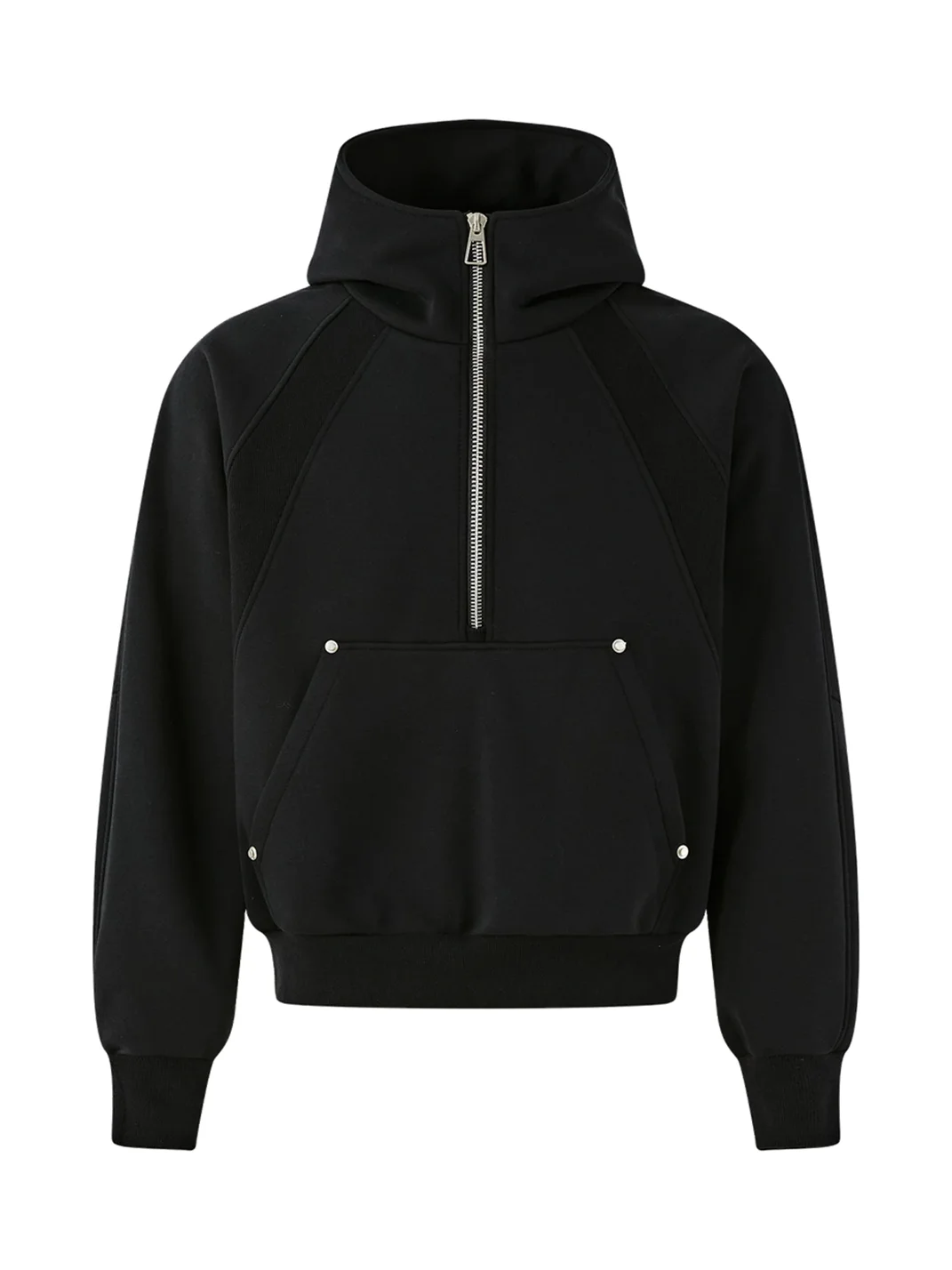 PasET | Cropped Loose Half-Zip Paneled Studded Hoodie