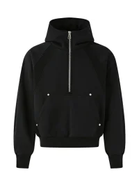PasET | Cropped Loose Half-Zip Paneled Studded Hoodie