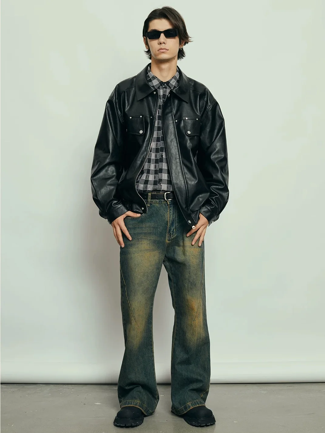 PasET | Loose-Fit Studded Leather-Look Jacket