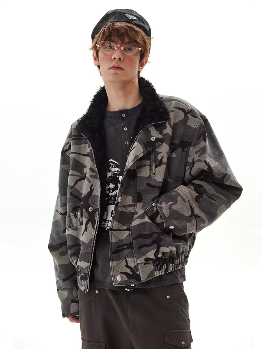 PasET | Cropped Loose Fit Camouflage Stand Collar Jacket - 2