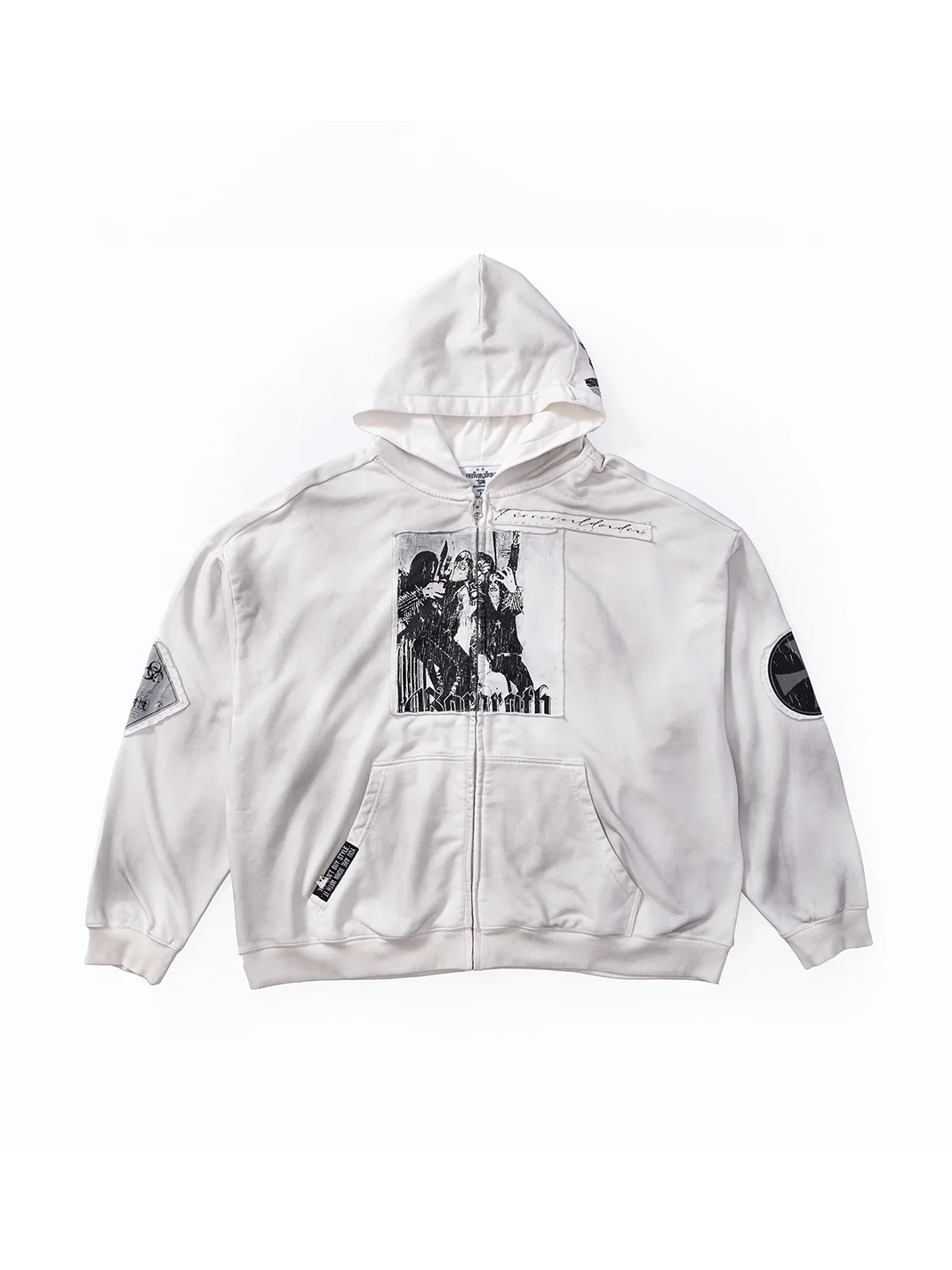 FVVO | Washed Patch Print Zip-Up Hoodie