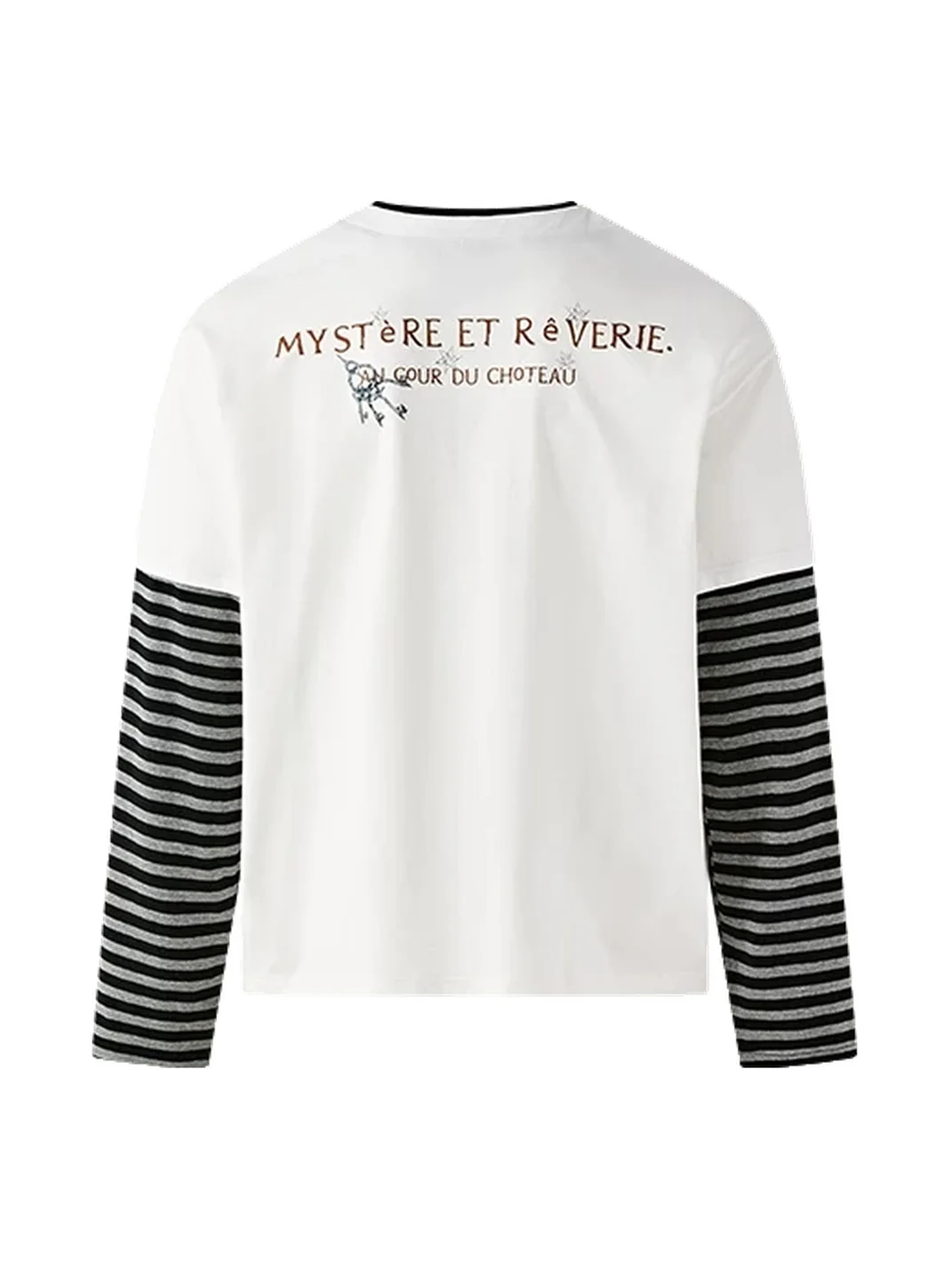 PasET | Loose Layered Henley Striped Graphic Long Sleeve T-Shirt