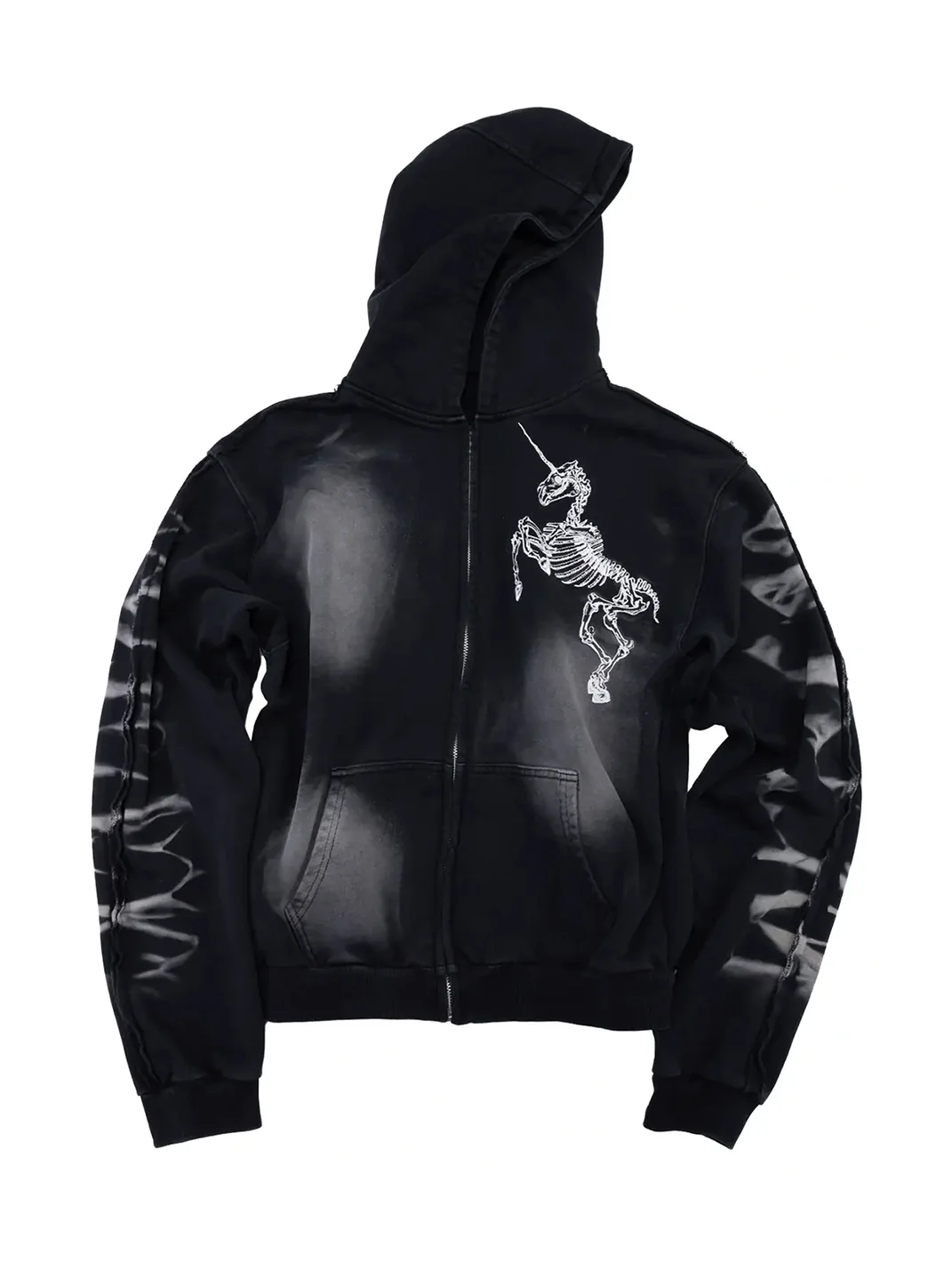 4AMSTUDIO | Unicorn Skeleton Distressed Zip-Up Hoodie
