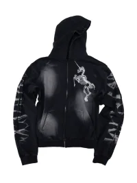 4AMSTUDIO | Unicorn Skeleton Distressed Zip-Up Hoodie
