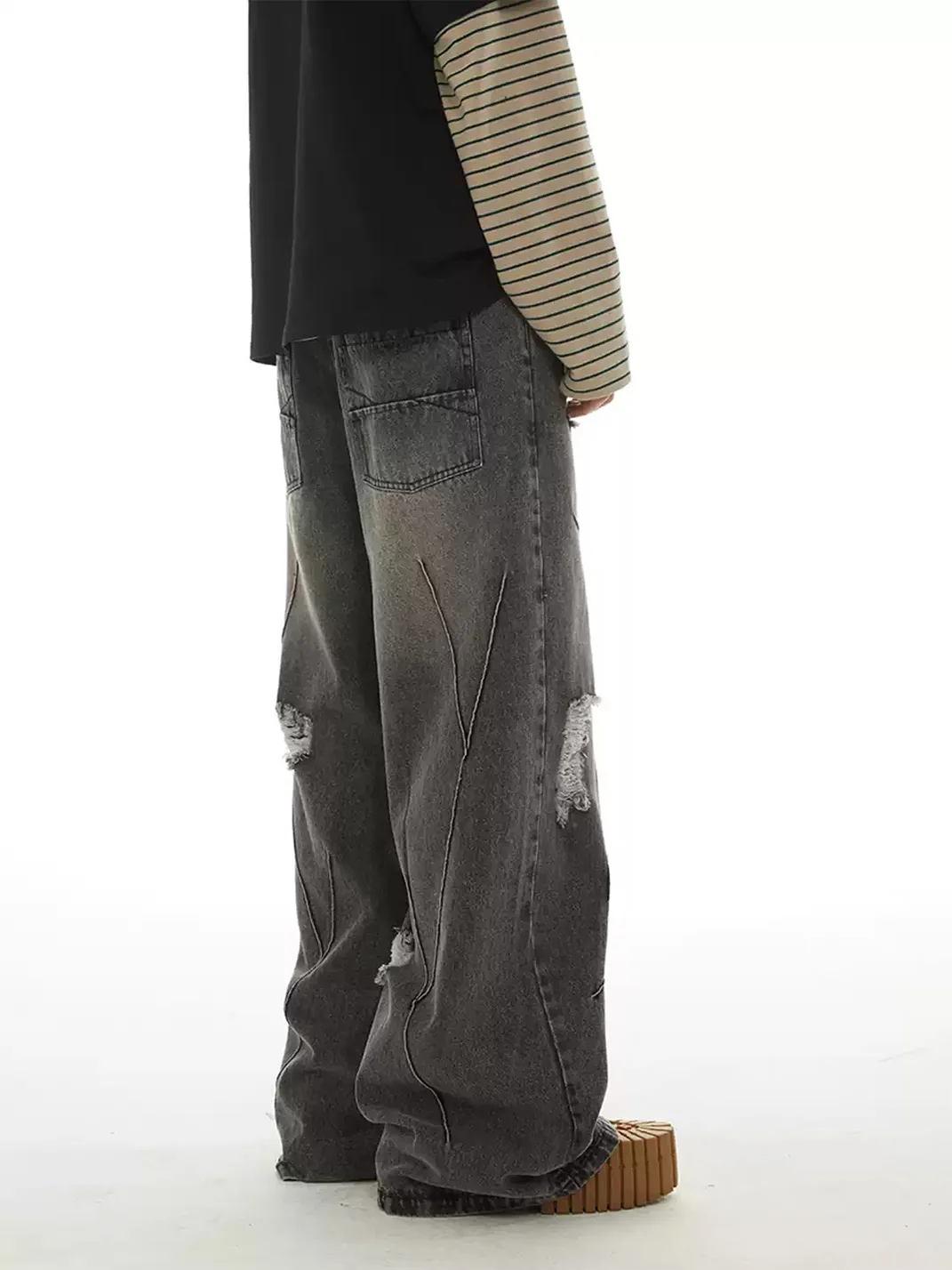 PasET | Loose Wide-Leg Ripped Washed Jeans