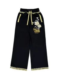 CHAI | Rose Print Lace Trim Wide Leg Sweatpants