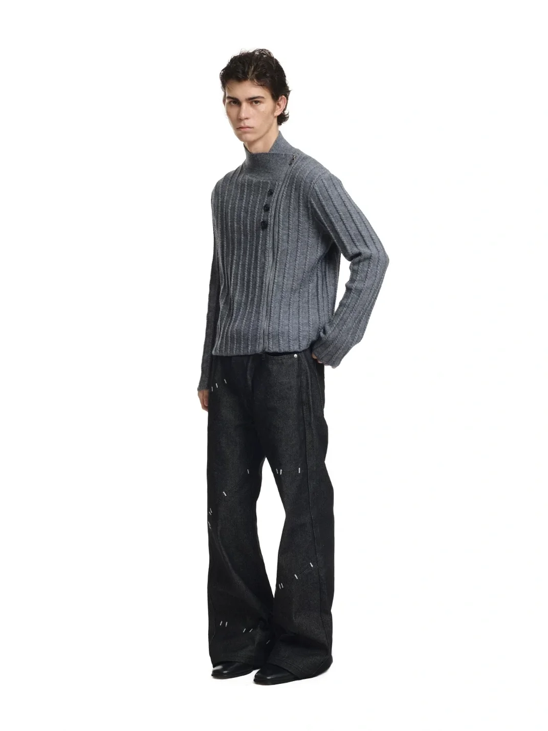 KREATE | Asymmetric Zip Cable Knit Sweater Jacket