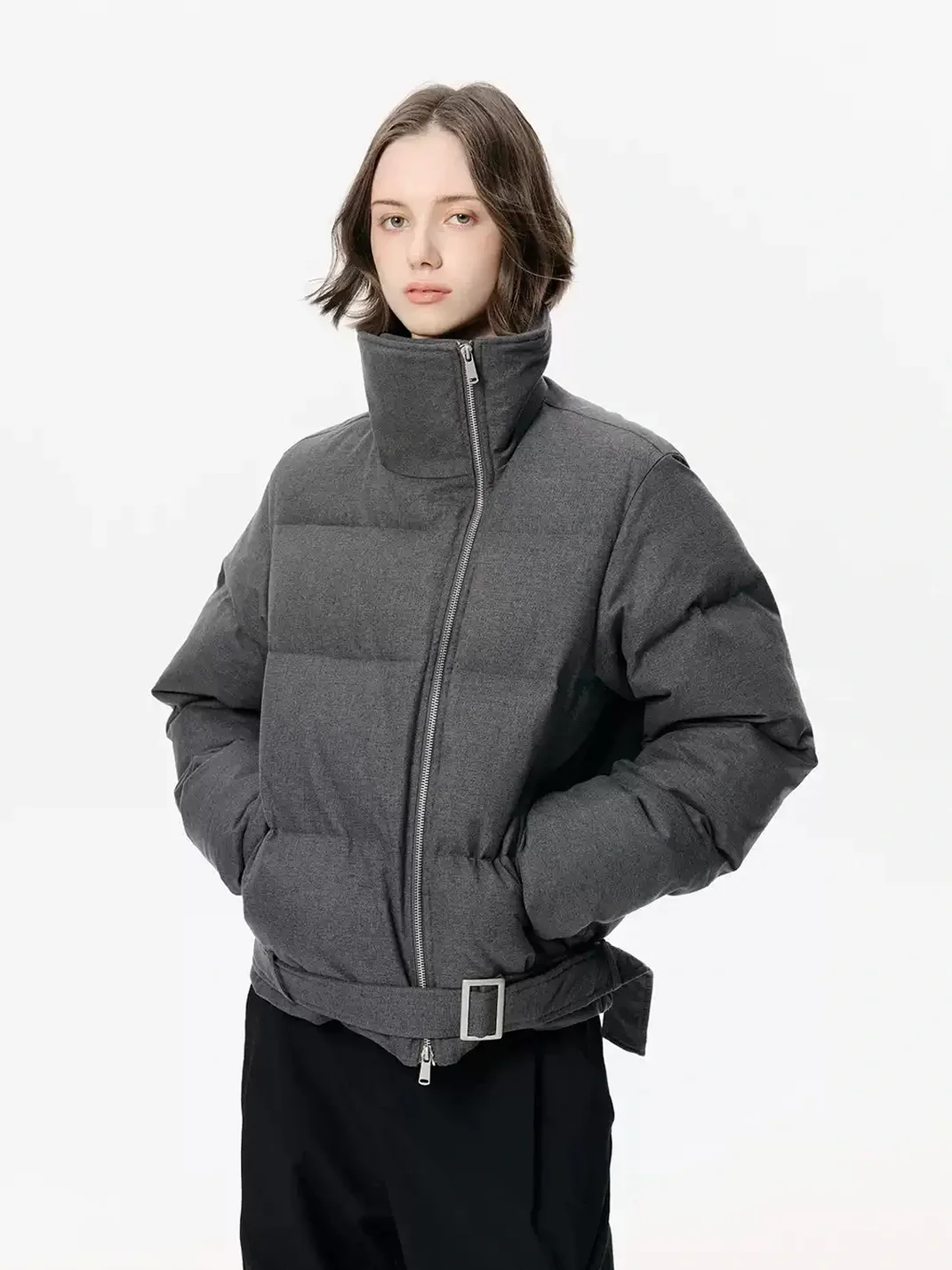 KREATE | Asymmetric Zip Stand Collar Down Jacket