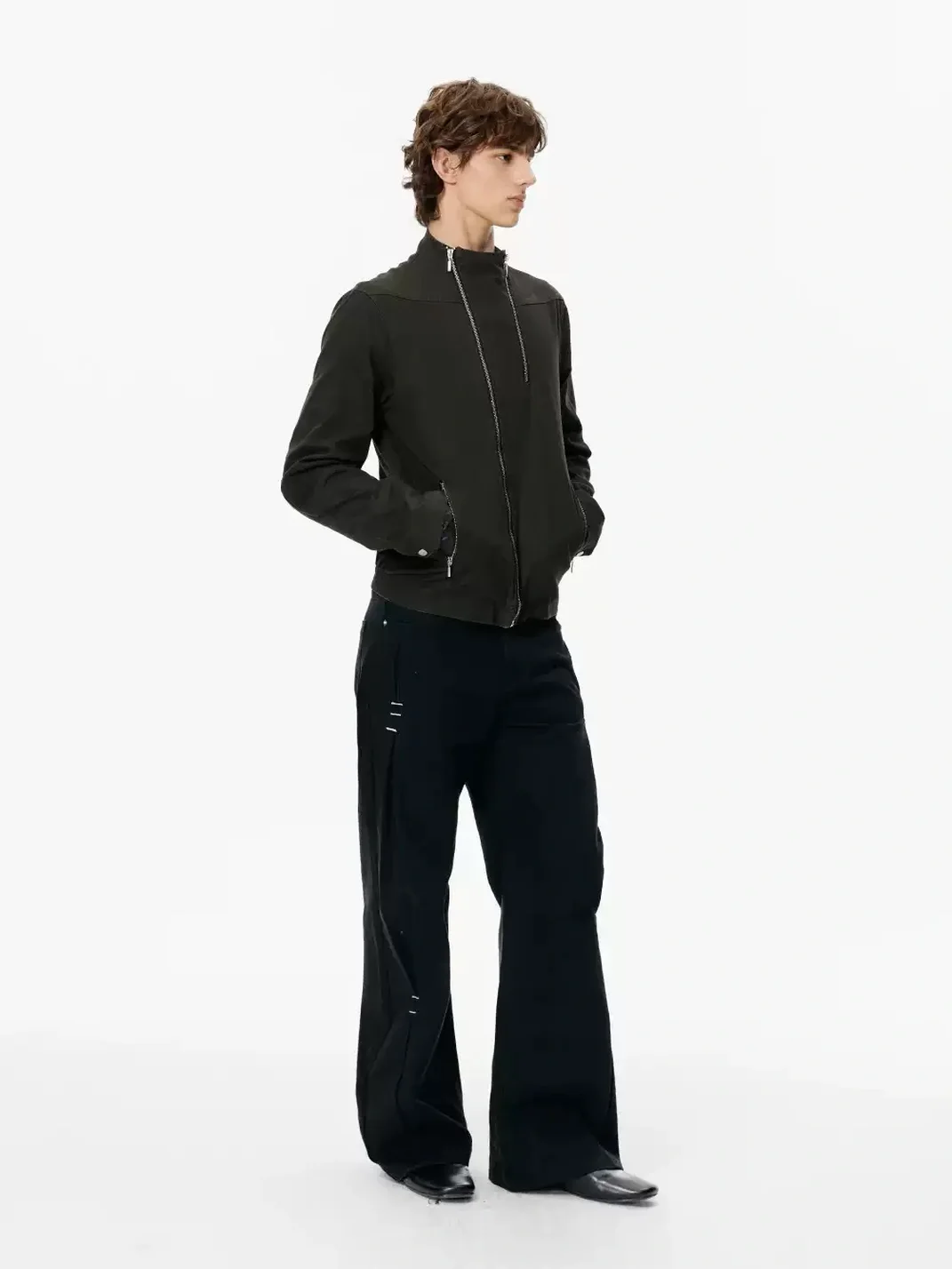 KREATE | Washed Black Pleated A-Line Flared Jeans