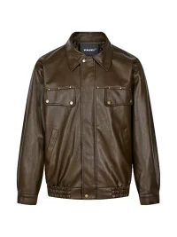 PasET | Loose-Fit Studded Leather-Look Jacket