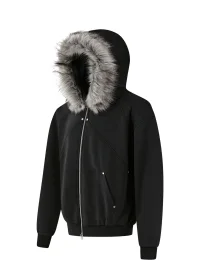 PasET | Fur-Trimmed Hooded Patchwork Zip Jacket