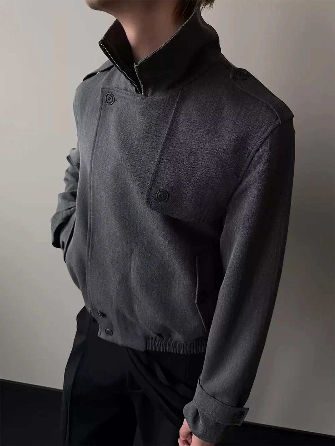 KREATE | Cropped Herringbone Jacket With Layered Placket