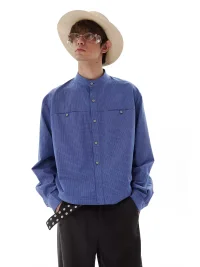 PasET | Cropped Wide-Fit Check Stand-Collar Shirt