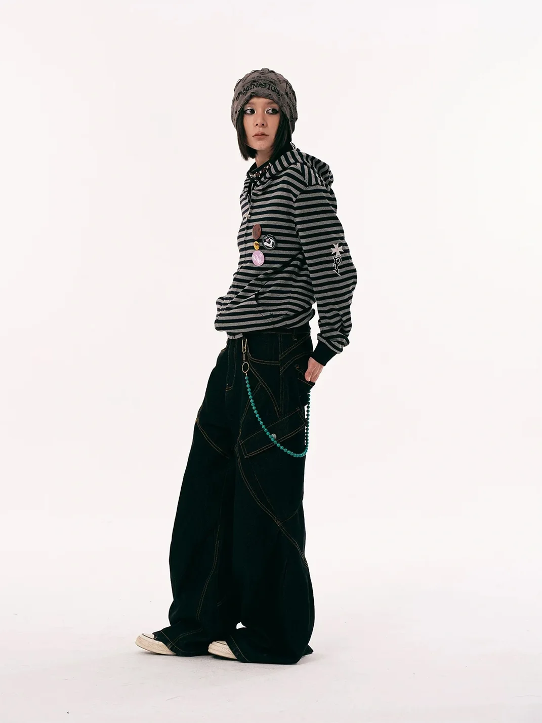 PasET | Striped Cross-Embroidered Zip-Up Hoodie
