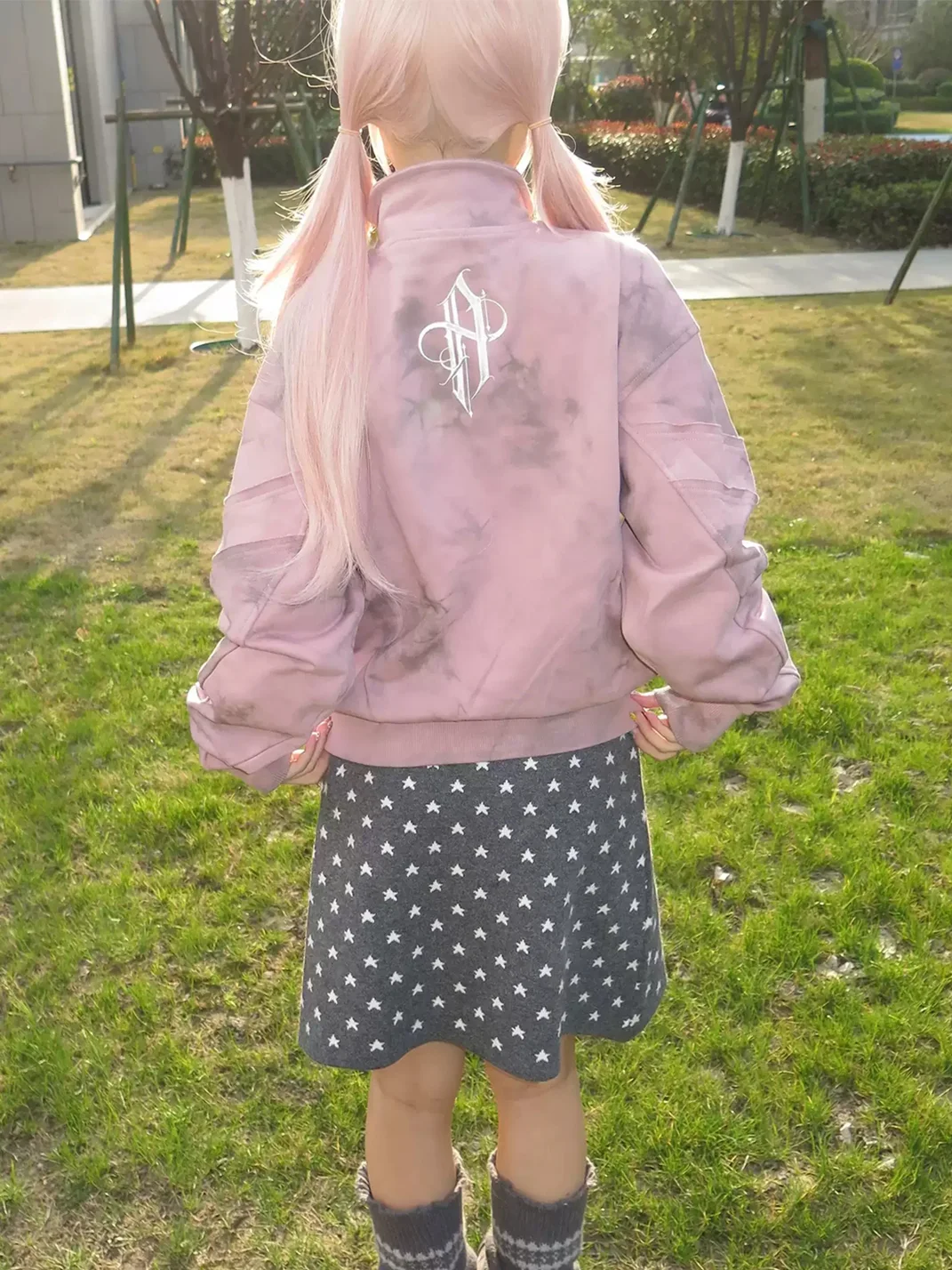 PasET | Pink Distressed Embroidered Cropped Zip-Up Jacket