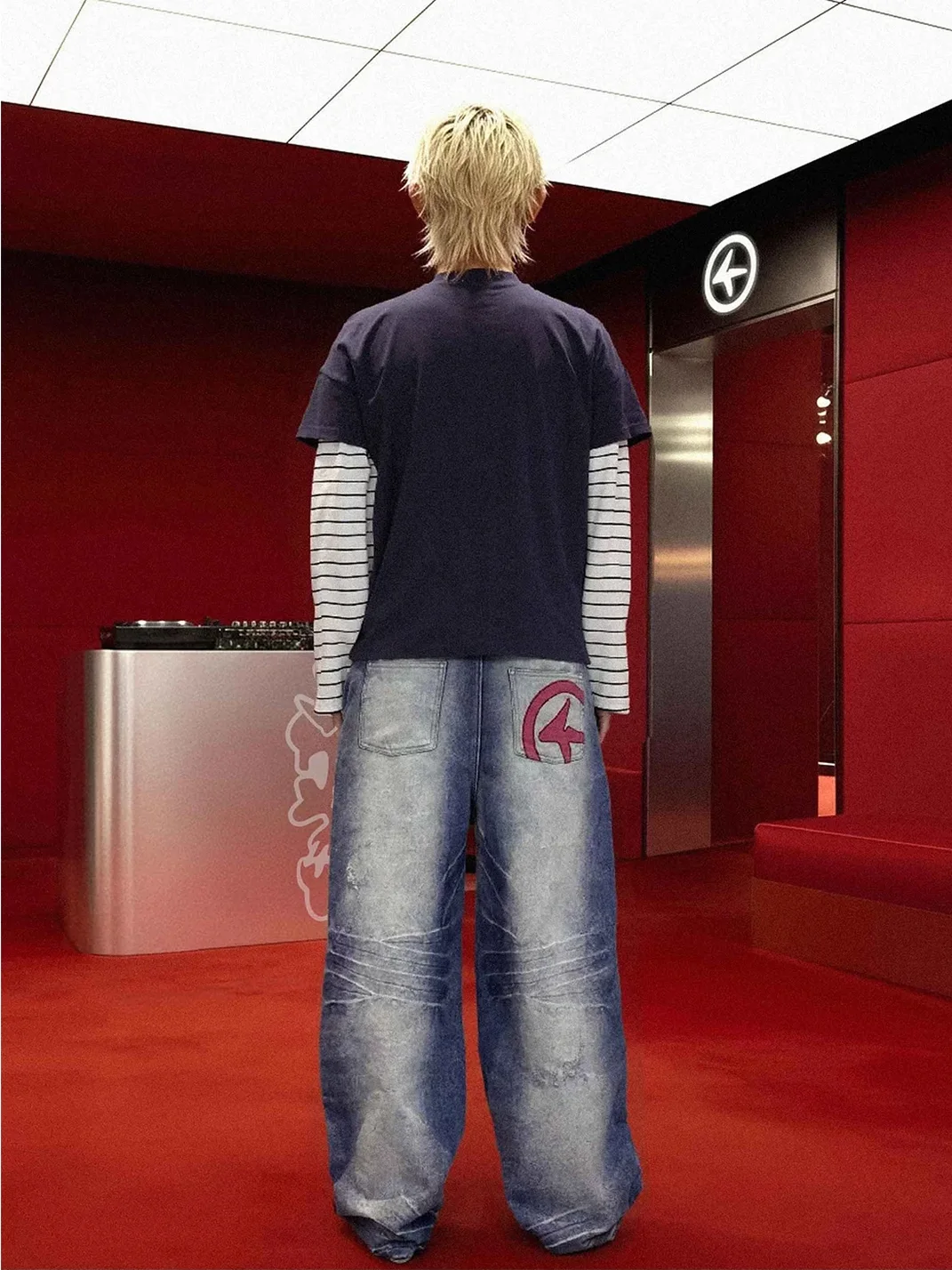 4AMSTUDIO | Ice Blue Baggy Lightning Embroidered Jeans