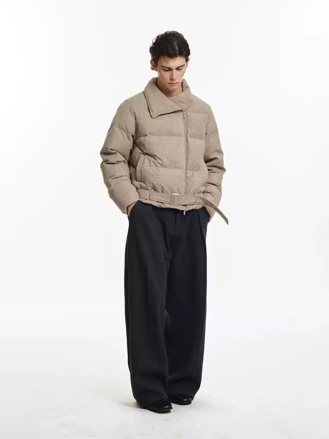 KREATE | Asymmetric Zip Stand Collar Down Jacket