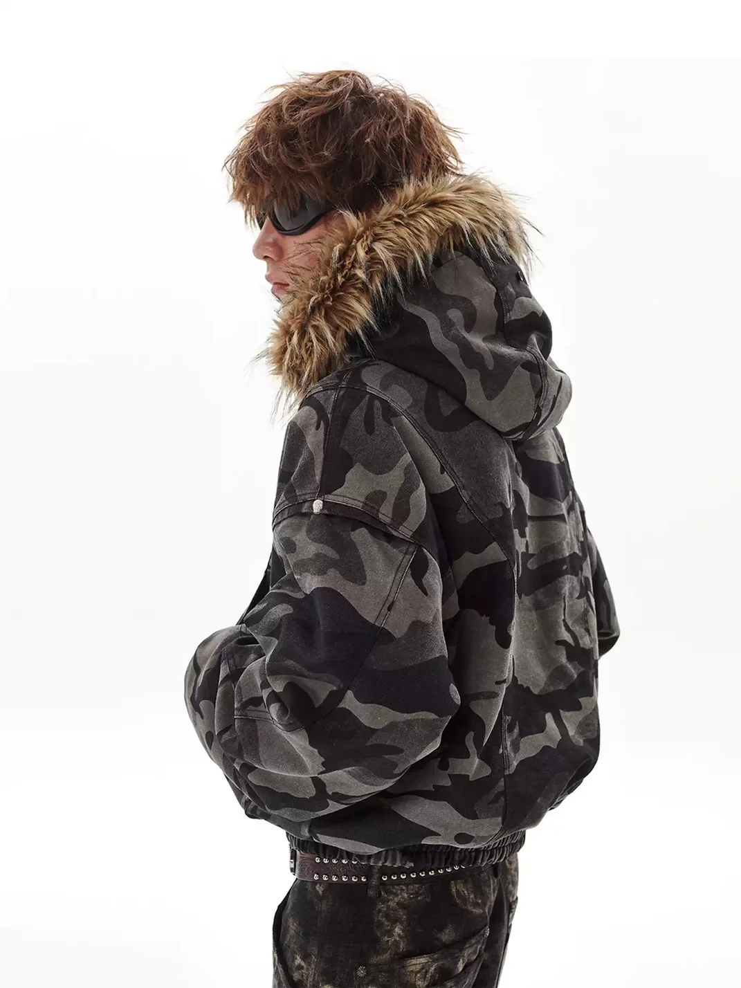 PasET | Loose Cropped Camouflage Hooded Jacket