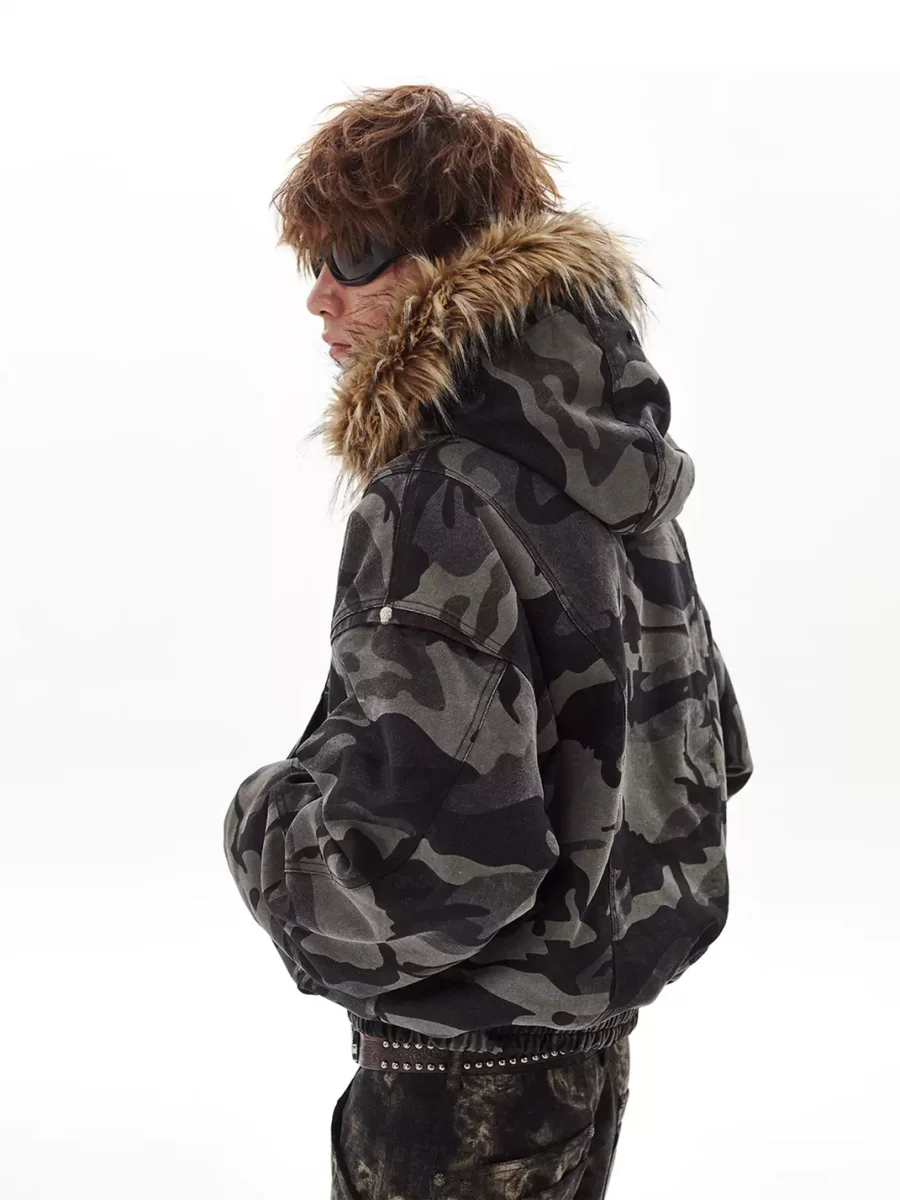 PasET | Loose Cropped Camouflage Hooded Jacket - 3