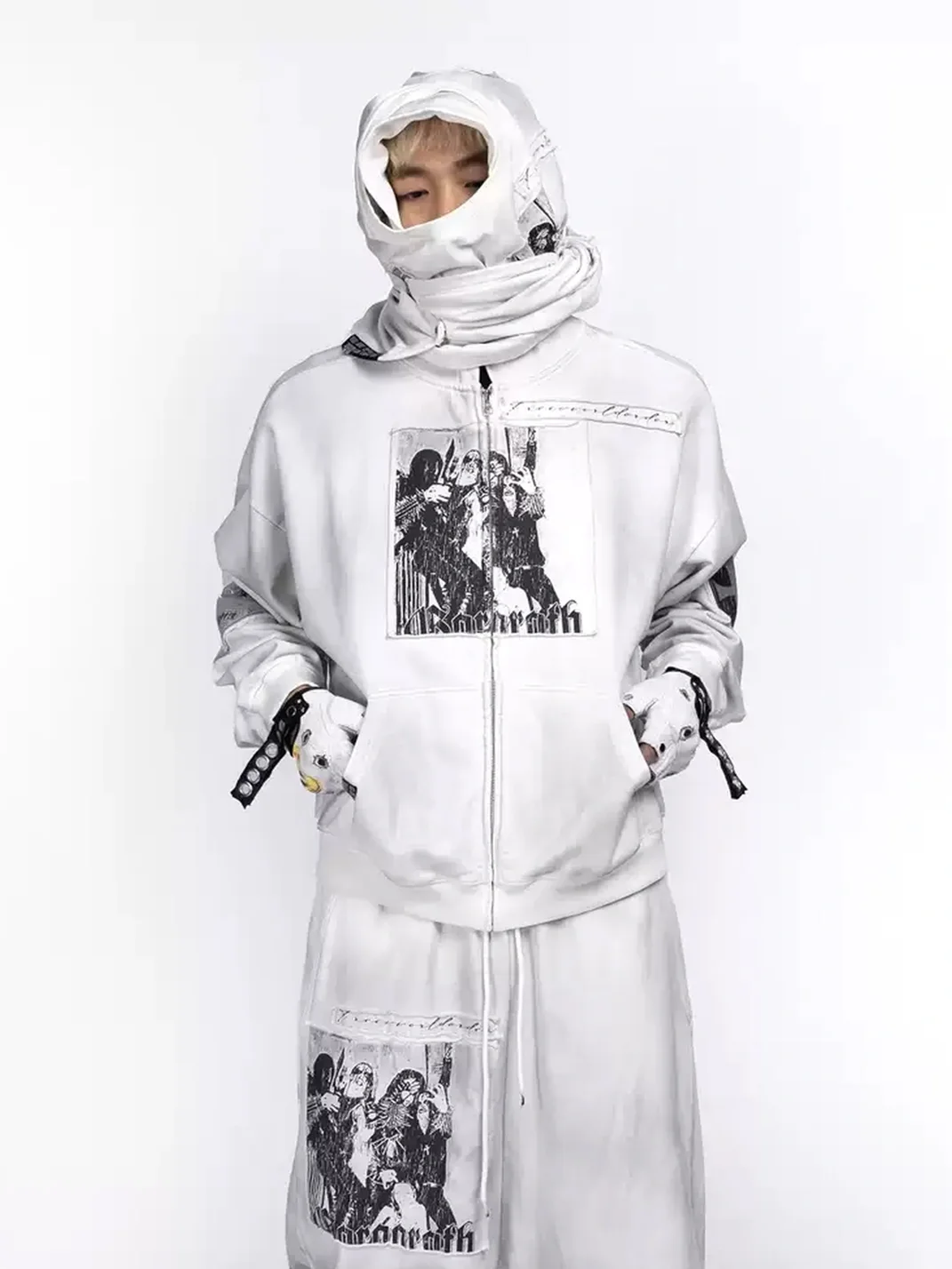 FVVO | Washed Patch Print Zip-Up Hoodie
