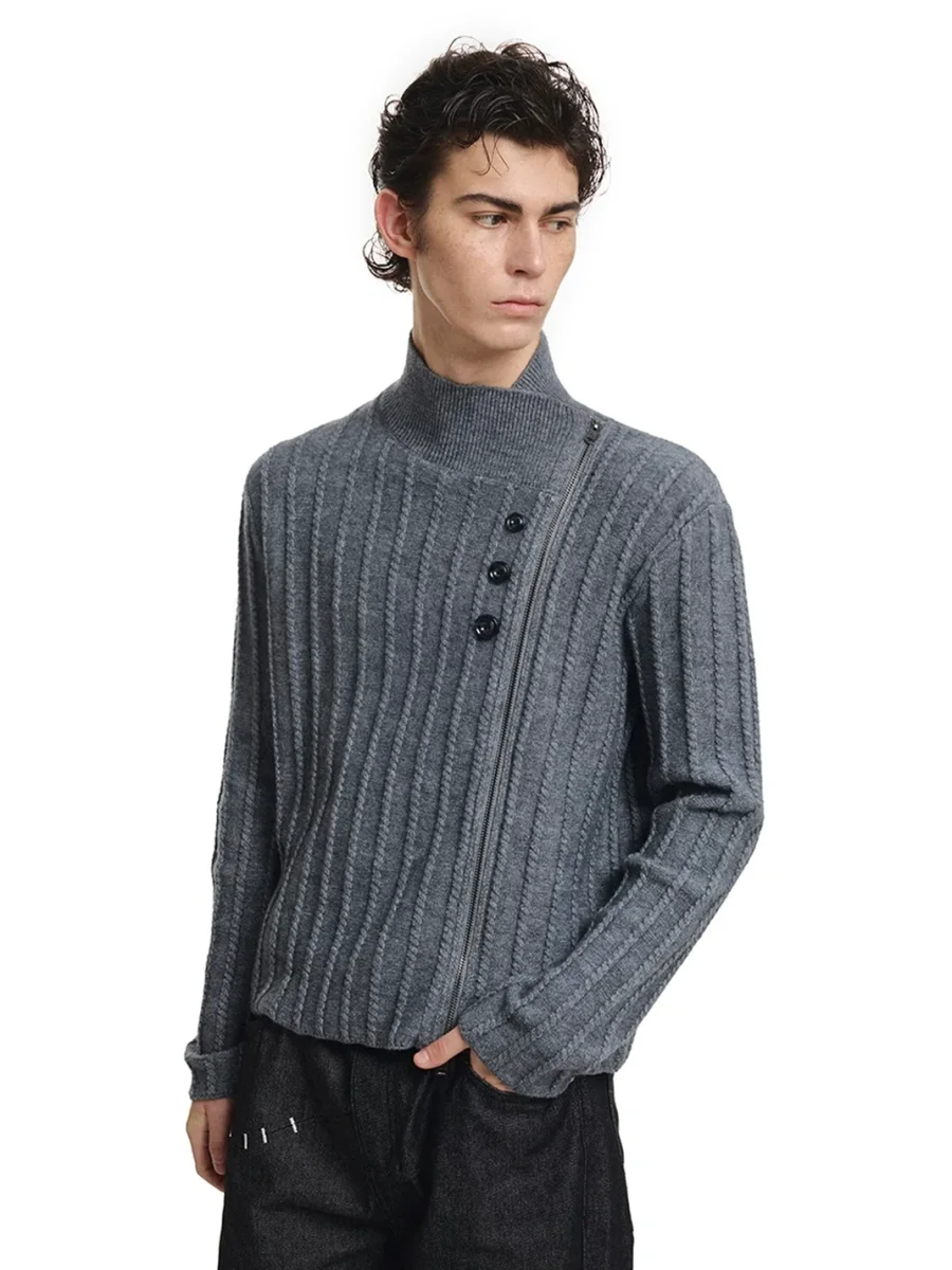 KREATE | Asymmetric Zip Cable Knit Sweater Jacket - 2