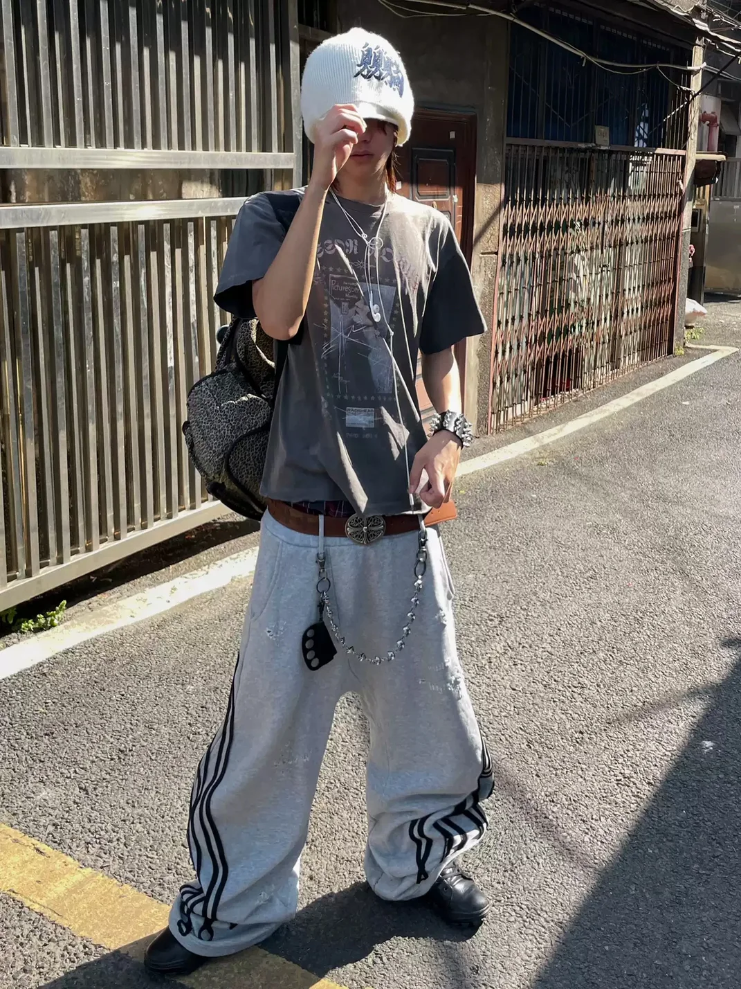 WHISTLEHUNTER | Distressed Curved-Leg Tape-Trim Sweatpants