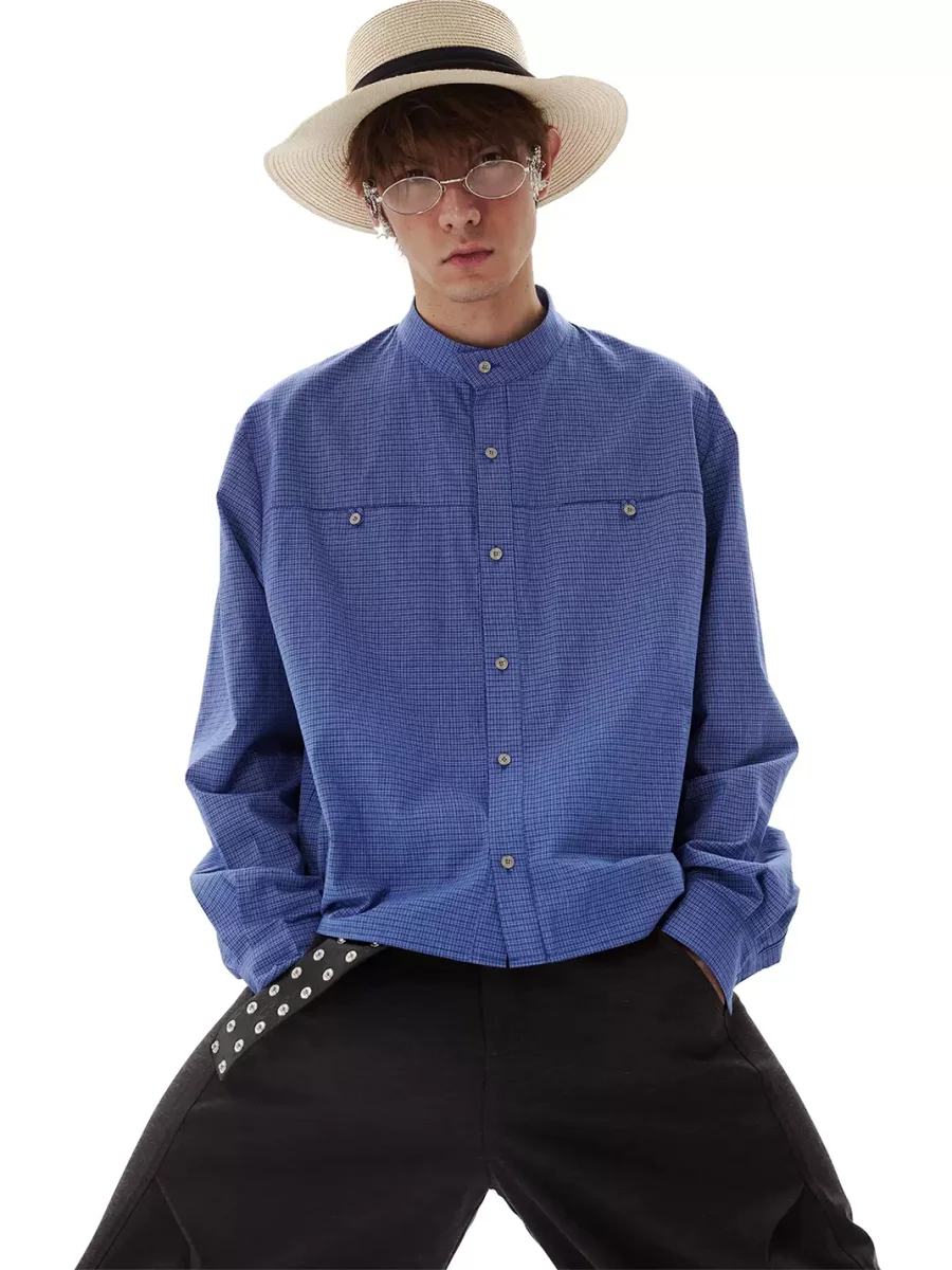PasET | Cropped Wide-Fit Check Stand-Collar Shirt - 2